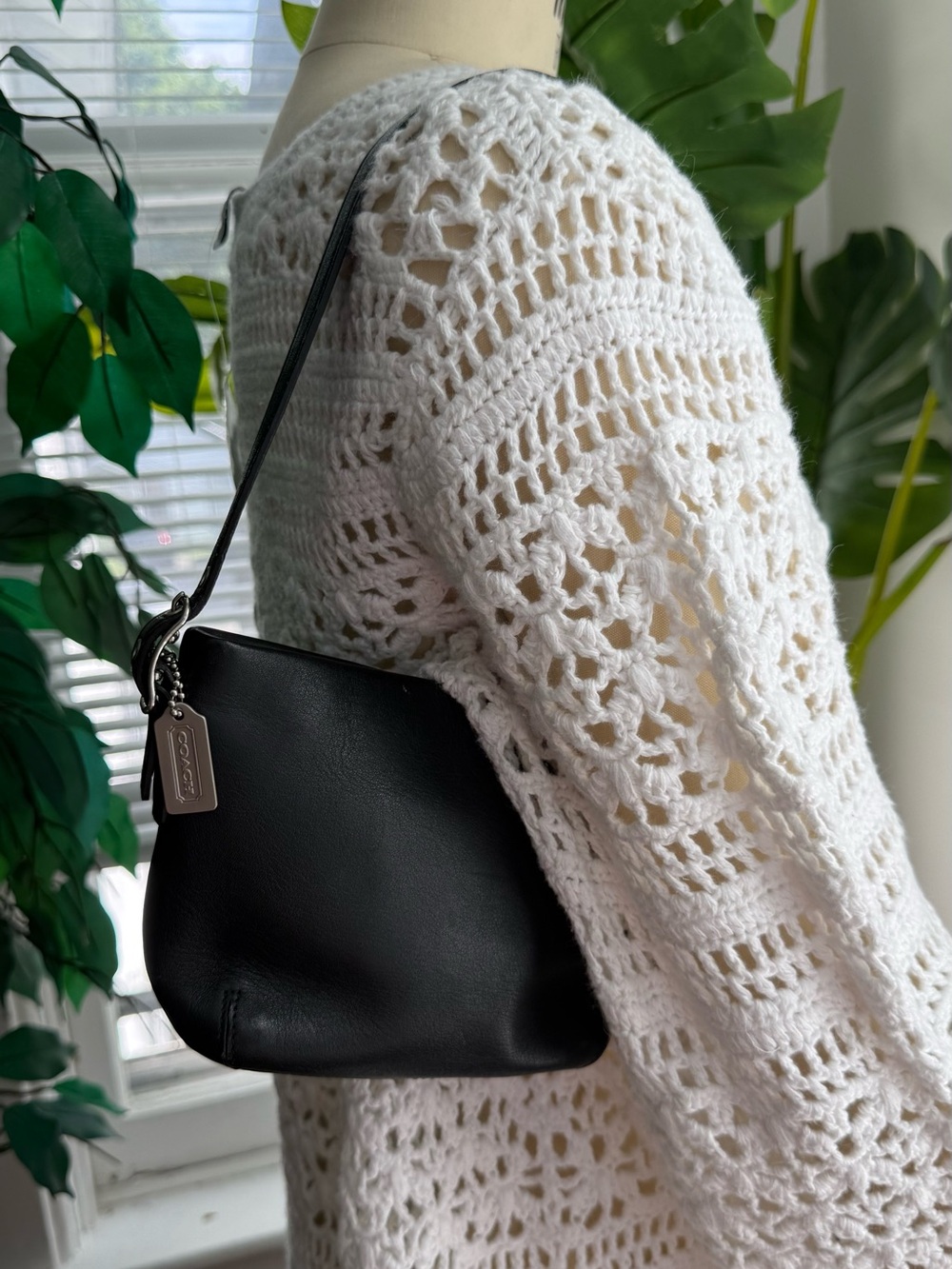 Coach Black Leather Shoulder Hobo with Signature Tag